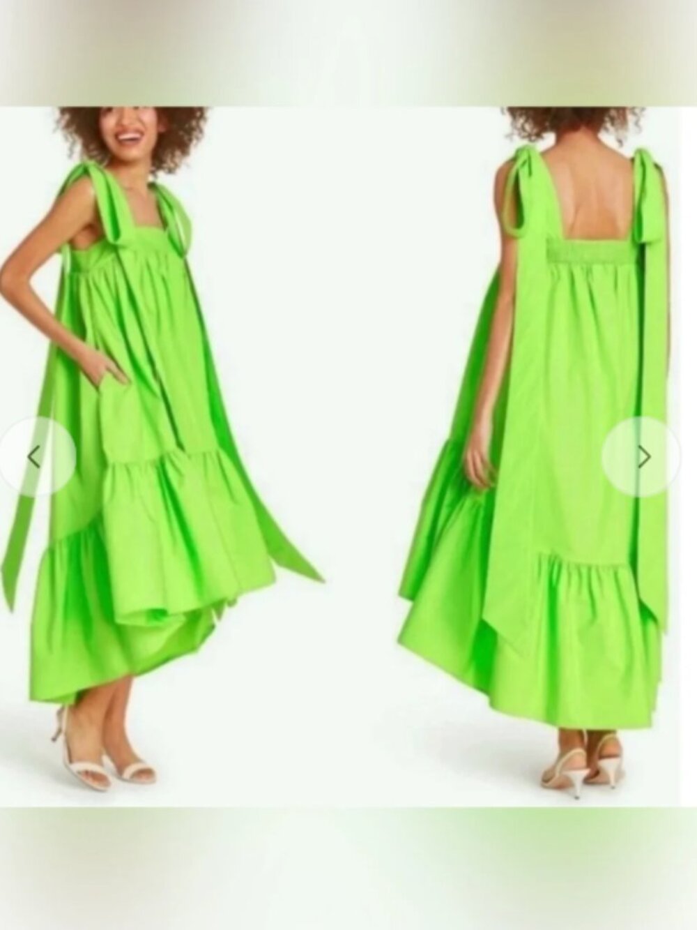 Christopher John Rogers Tie Strap High-Low Babydoll Dress Vibrant Green XXS - Picture 2 of 8